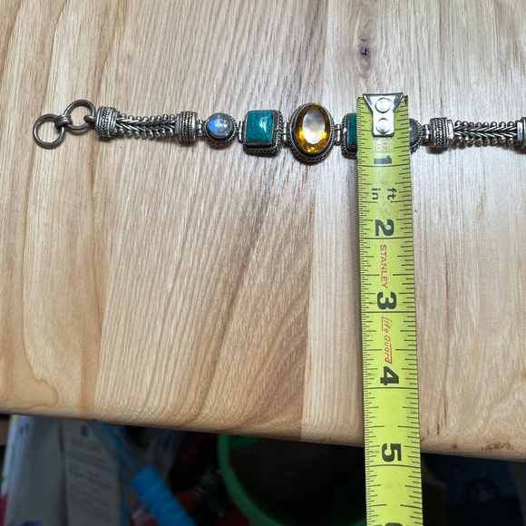 SS citrine turquoise and moonstone Bali style bracelet. - Picture 4 of 8